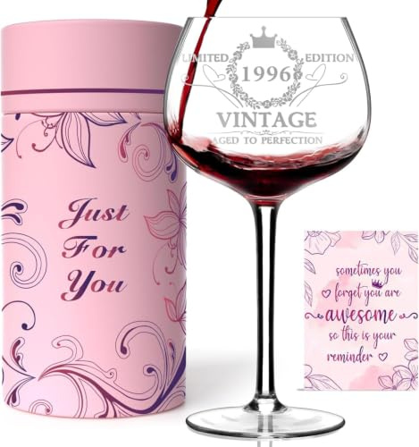 VOMEP Regalos de cumpleaños número 30 para ella, copa de vino grabada vintage de 1995, decoraciones de cumpleaños de 30 años para mujeres, divertida idea de regalo de 30 cumpleaños para mujeres