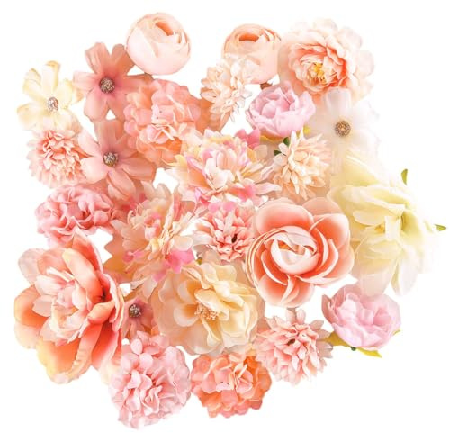 21 teste di fiori artificiali, finte di margherite, in seta finte, rosa, decorazione fai da te, ghirlanda, bouquet, artigianato, per Halloween, matrimonio, casa, feste (rosa cipria)