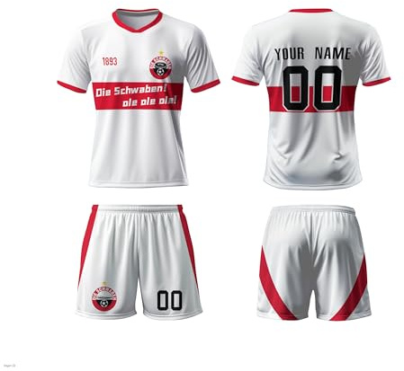 WeiaiziY Fotbollströja barnset, personlig jerseyset med eget namn och nummer, teamlogotyp, fotbollsgåvatröja för barn, män, pojkar, 100 % polyester, andas, Stuttgart, 3-14 Jahre