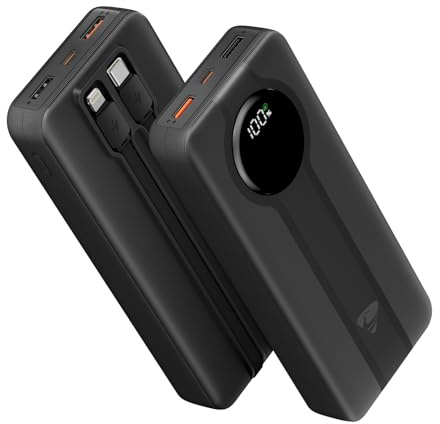 Aioneus Batterie Externe 20000mAh, Chargeur Portable avec 2 Câbles Intégrés (USB-C + Lightning), Power Bank Charge Rapide 22.5W PD, Compatible iPhone 17/16/15,Samsung,AirPods Pro