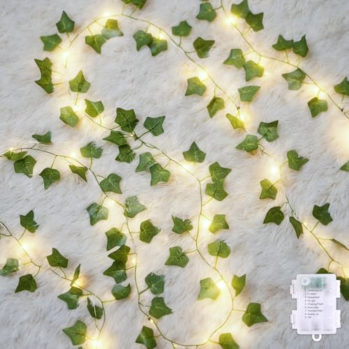 CEWOR Vine with Fairy Lights Battery Operated, 40ft 120 LED Ivy String Lights, Artificial Ivy Garland with Lights for Bedroom, Room, Wall, Garden, Party, Wedding Decor