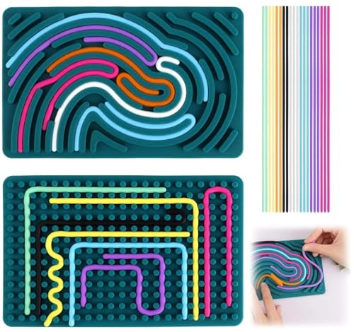 Sensory Activity Board Christmas Silicone Fidget Toys for Calming Down Stress Anxiety Relief ADHD Autism 6 Colors Double-sided Game Controller Learning Boards with 20 Strings for Kids 2+ Xmas Gifts