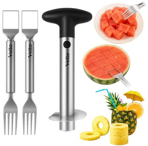 Watermelon Slicer and Pineapple Corer Set (3-Piece) - Stainless Steel Fruit Cutter Tool Kit for Cubing, Coring, Dicing Melon, Papaya, Cantaloupe - BBQ, Party, Kitchen Gadget - Dishwasher Safe