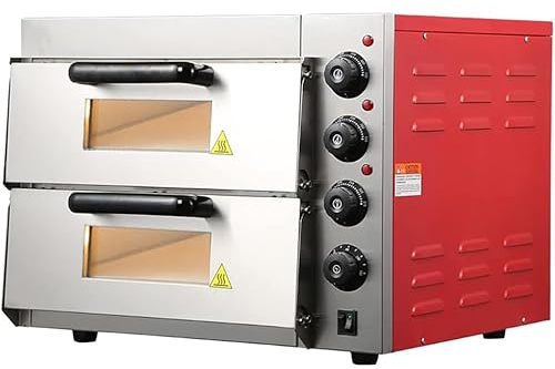Commercial Stainless Steel Double Deck Electric Pizza Oven with 60 Minute Timer - Multifunction Toaster for Kitchen, Bakery, Pizza and Pretzel Cooking