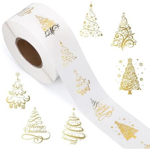 1 Rolle Klein Weihnachtsaufkleber Selbstklebend, 500 Stück Weihnachtsbaum Wasserfeste Aufkleber Weihnachten Glitzer, Transparenter Weihnachtssticker Für Briefumschläge Geschenkanhänger Partyzubehör