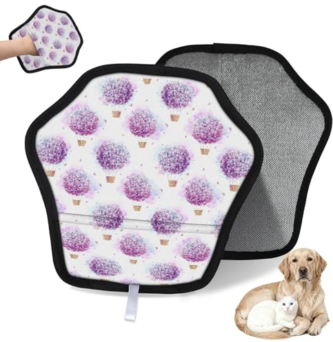 WowPrint Wasserfarben-Heißluftballon-Blumen, Tierhaarentfernungshandschuh für Katzen, Hunde, Blumen, wiederverwendbar, elektrostatische Tierhaar-Handschuhe, Bürstenwerkzeug für Couch, Kleidung