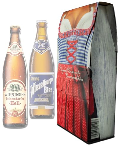 Kalea | 2 x 0,5l Bierspezialitäten im witzigen Geschenkskarton | in bayerischen Dirndldesign | Biergeschenke für alle Liebhaber von Bier (2er Dirndl)