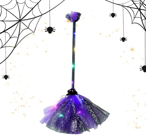 Lpoppcx Escoba De Disfraz De Bruja - con Luz LED para Cosplay Portátil | Escoba De Disfraz De Bruja para Fiesta De Halloween | para Estudiantes Mujeres Adolescentes Adultos Casa Encantada Cementerio