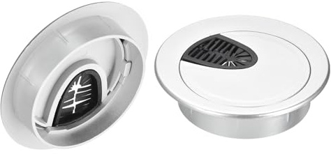TA-VIGOR 2Pcs 2-9/16(65mm) ABS Desk Cable Hole Cover with Soft Rubber Strip, Flexible Cable Grommet for Office, Computer Desk Wire Organiser, Cord Management, Cable Hole Grommet Set, Silver