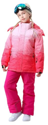 Generisch Ensemble de ski pour enfant en polaire avec veste et pantalon, poche pour le snowboard en hiver, combinaisons de neige chaudes unisexes, Rose, 10-12 ans