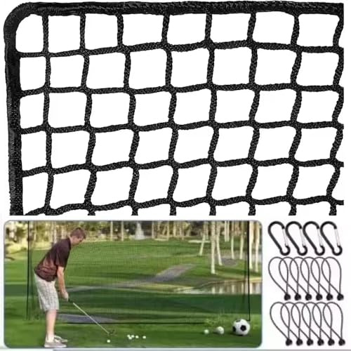 Red de Golf de Práctica 3m x 6m, Malla de Polietileno Negro con 2,54cm y Bordes Reforzados, Incluye 12 Cuerdas Elásticas y 4 Mosquetones, Fácil Instalación para Golpes de Swing en Garaje o Jardín