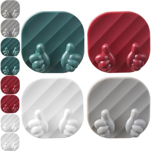 IMIKEYA Wall Mount Hooks Plug Holder for The Wall - 12Pcs Thumb Shape Self-Adhesive Tight Fitting Grip for Keys Towels and Cable Storage