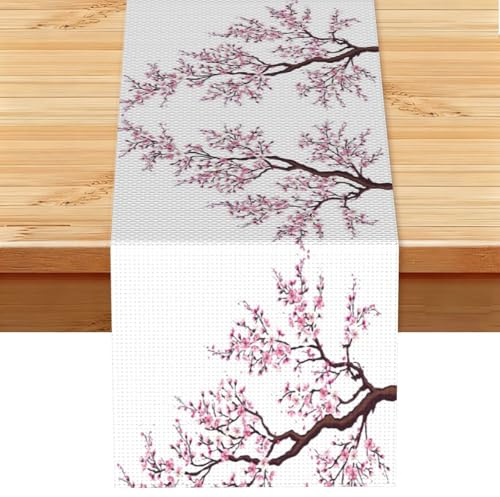 EZDLOWVBA Chemin de table imprimé arbre de cerisier 33 x 183 cm, nappe de cuisine, table à manger, décoration pour maison, fête, restaurant