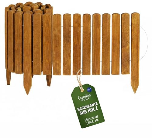 Creative Home Bordura Jardín Exterior de Madera 2m x Altura 30 cm Natural