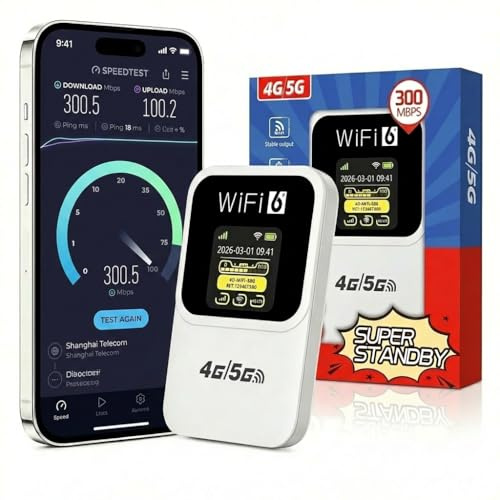 5G Portable WiFi Router, Wi-Fi 6 Pocket Hotspot, 300Mbps Ultra-Fast Mobile Internet, Supports 32 Devices, Perfect For Travel, Remote Work & Caravan Use (S)