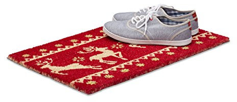 Relaxdays Fußmatte Weihnachten Kokos, HxBxT: 1,5 x 60 x 40 cm, Rentiere, Sterne, Glitzer, Kokosfaser, Gummi, mehrfarbig