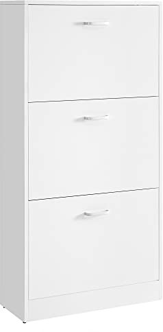VASAGLE Schuhschrank mit 3 Klappen, Schuhregal, Schuhkipper, Schuhkommode mit 3 Tiefen Fächern, Weiß, Verstellbar - Flur, Diele, Wohnzimmer, Schlafzimmer, 60 x 120 x 24 cm (B x H x T) LBC03WT