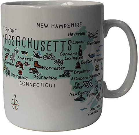 Giant 800ml en Porcelaine Blanche Tasses 800ml Géant Capacité USA Touriste Tasses - Massachusetts