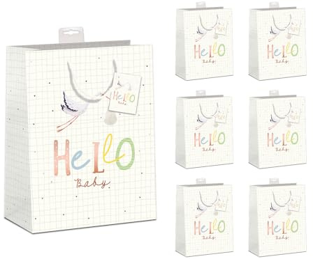 PremiumLine Geschenktaschen 6 Stück edle Geschenktüten Glückwünsche zur Geburt Papier Tragetasche DIN A5 Geschenkbeutel mit Anhänger Skorpion Papeterie Größe: Medium 18x23x10cm
