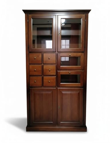 Mar.c.a. Design - Nussbaumfarbener Küchenschrank aus dunklem Pappelholz, Hochschrank mit Schubladen Arte Povera Made in Italy - Größe 107x45x203h