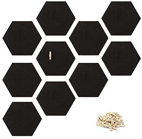 Navaris Kork Pinnwand Korkwand sechseckig - Kork Board 15x17 cm für Büro Kinderzimmer - Korkplatte inkl. 50 Pins aus Holz - selbstklebend - schwarz