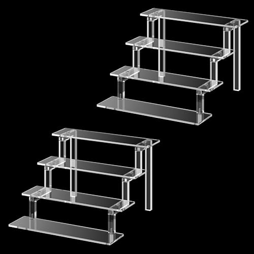 4-stufiger Acryl Riser Display Ständer Treppe Vitrine Display Regal Schminktisch Plastik Organizer Halter, Zimmer Deko Präsentationsständer Kompatibel mit Funko Pop Figuren,Cupcake, Dessert,Kosmetik