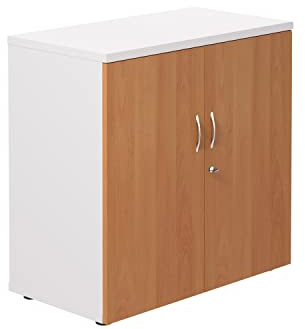 Office Hippo Heavy Duty Office Cupboard, Robust Office Furniture, Office Storage with Adjustable Feet, Versatile Lockable Cupboard, Office Storage With 1 Durable Adjustable Shelf - White/Beech