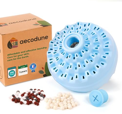 aecodune Laundry Eggs & Refill Pellets - 1 Year Detergent Eco Ball w/Mineral Beads, Natural Washing Pellets - Reusable Washing Egg Without Waste - Unscented