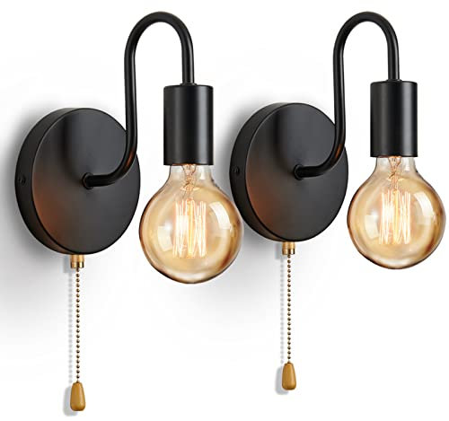 Lightess Aplique Pared Interior Vintage 2 Piezas, Lámpara de Pared Industriales Metal con interruptor E27 Porche Dormitorio