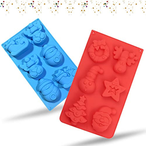 SUNCHE Noël Moules à Savon en Silicone, Moule à Savon Silicone 3D, Silicone Biscuit Moule, Moule à Gâteau, 6 Cavités Gâteau De Noël Moule, Moule De Cuisson pour Chocolat, Bonbons, Gelée, 2 Pièces (A)