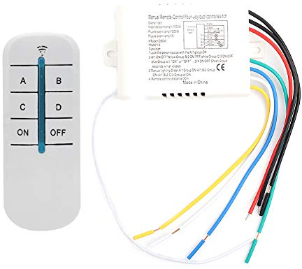 Light Switch and Receiver Kit, 4 Ways ON/OFF Remote Control Switch 220V Digital Wireless Wall Light Receiver Transmitter Remote Control Switch for Lamp, Ceiling Light, Fan