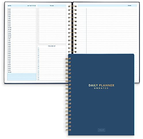 S&O Undated Daily Planner for Organization, Spiral Logbook with Hourly Schedule, Everyday Workbook Undated Diary- Routine To Do List Journal, Work Calendar Organizer Notebook, 200 Pages, 9” x 10.75”