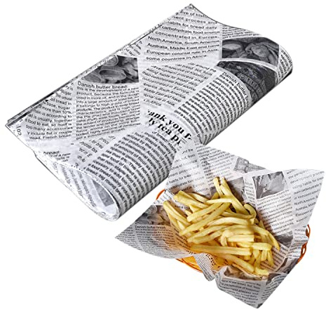 120 blatt Lebensmittelverpackungspapier, bedrucktes fettdichtes Papier, multifunktionales wasserdichtes Padpapier, Retro-Sandwichpapier, für Brathähnchen und Pommes Frites (22 * 22 cm)