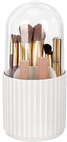 JessLab Organizador Porta Brochas de Maquillaje con Tapa, 360 Grados Organizador Giratorio para Cosméticos Caja de Almacenamiento para Encimera Cuarto de Baño