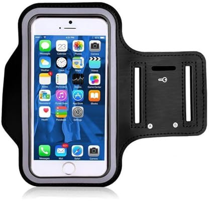 Arm Phone Holder, Stretchable Running Phone Holder Armband Sports Phone Case for Running Compatible with Models up to 7 inch Incl Key Holder (Black)