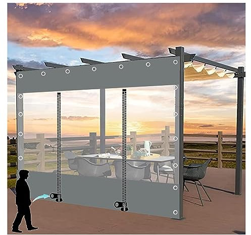 Transparenter Outdoor-Vorhang, wasserdicht, mit Reißverschluss, PVC-Plane, Seitenteile mit Reißverschluss, staubdicht, UV-Schutz, reißfest, Anti-Aging, für Terrasse, Pavillon, 0,5 mm dick (Größe: H