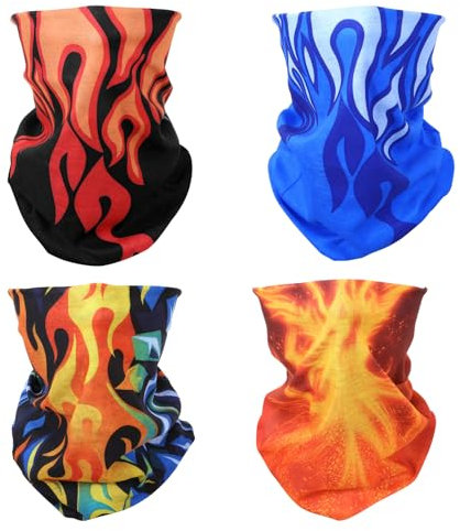 SMEHCF 4 Mehrzweck Bandanas für Damen Herren Stirnband Sturmhaube Haar Kopftuch Gesicht Halbmaske Halsmanschetten atmungsaktiv wiederverwendbar waschbar Feuerflamme Phenix Schwarz Blau