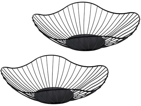 Hniuyun 2 Pcs Black Metal Wire Fruit Basket, Minimalist Fruit Holder Stand for Kitchen Counter, Home Decor, Table Centerpiece