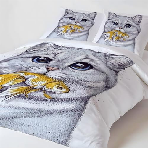 Bettwäsche 140x200 Bettbezug Winter Bettwäsche-Sets Katze 3D Muster Weich Baby bettwäsche Set Hypoallergen Kinder bettwäsche mit 2 Kissenbezüge 80x80 cm