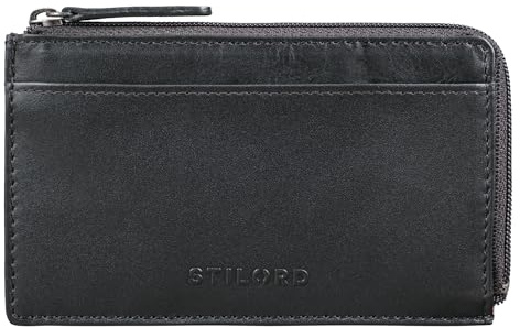 STILORD Ano 2-in-1 Leder Schlüsseltasche Schlüsseletui 6 Karten-Fächer Münzfach Geld-Fach ideal als Slim Wallet Mini Geldbörse Echtleder Damen Herren Schlüssel-Etui Farbe:schwarz
