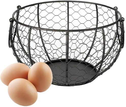 Cesta Redonda De Alambre De Metal Para Huevos - Cesta De Huevos De Gallina | Cesta Para Huevos Cesta De Almacenamiento De Huevos Cesta De Metal Para Gabinete De Cocina, Encimera, Sala