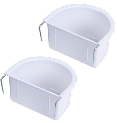 JAMAKALA 2Pcs Bird Feeding Dish D-shaped Plastic Bird Food Bowl with Hook Hanging Cage Feeder Cups for Parakeet Parrot Conure Cockatiel