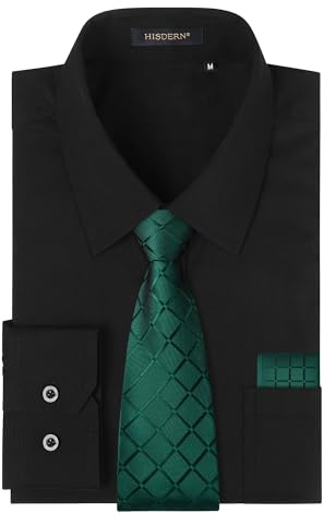 HISDERN Chemise Homme Manches Longues Chemises Habillée avec Cravate Formelle Regular Mariage avec Poche