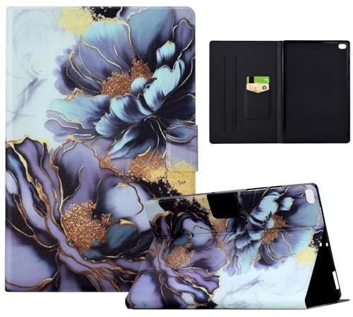 Hülle für iPad 6. /5. Generation 9,7 Zoll 2018/2017, Premium Leder Ultradünn Leicht Smart Schutzhülle mit Ständer, Mehrfachwinkel, Kartensteckplatz für iPad Hülle 6. Generation/Air 2, Pfingstrose