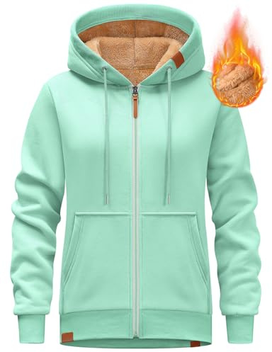 Lonya Sweatjacke Damen Zipper Hoodie Fleecejacke Kapuze Winter Sweatshirt Pullover Kapuzenjacke mit Reißverschluss