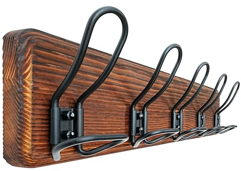 Dseap Coat Rack Wall Mounted - Heavy Duty Farmhouse Rustic Wall Coat Hanger With 5 Wire Hooks for Clothes Hat Jacket Towel, RusticWire, G25A, Rustic Brown & Black