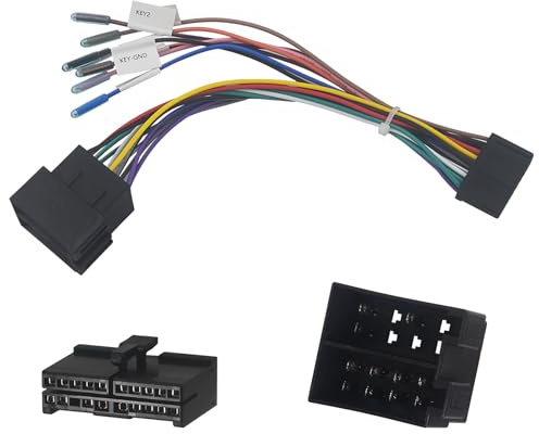 1 Stück 20-poliger Kabeladapter auf ISO, Kabelbaumadapter 20-poliger T Schrift ISO-Autoradio Adapter Ersatz Kompatibel mit Lenkrad- und Rückwärtssteuerungslinien