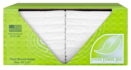 Fresh Towel Foodservice Wiederverwendbare Papierhandtücher, 1/4-Falz, 33 x 50,8 cm, 1 Packung mit 150 Stück, Allzweck-Reinigungstücher (weiß)