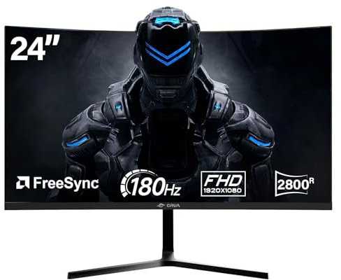 CRUA 24 Inch 180Hz,Curved Gaming Monitor, FHD 1080P, Frameless Design, AMD FreeSync, Low Motion Blur, Eye Care, DisplayPort, HDMI, Wall Mountable