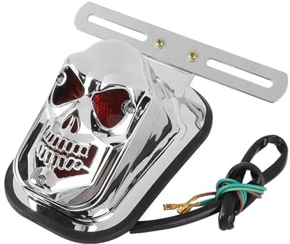 SOYTZBMK Feu arrière de Moto Feu Arrière De Moto en Forme De Tête De Mort, Feu De Freinage, Plaque D'immatriculation pour Suzuki Chopper pour Cafe Racer, Feu Arrière De Moto(Chrome)